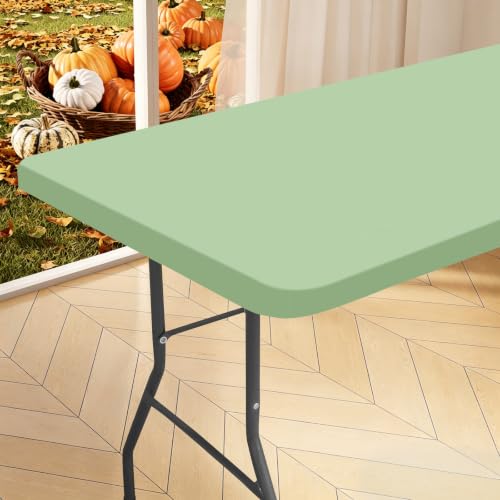 "homing Rectangle Table Cloth Cover, Water-Resistant Polyester Elastic Fitted Tablecloth, Fits for 5 Foot Folding Tables, Washable Table Protector for Picnic, Camping, Outdoor (Green, 30"" x 60"")"