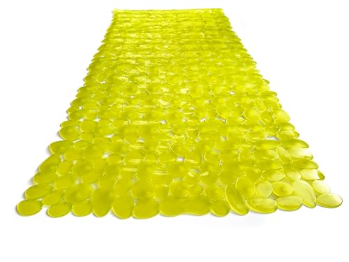 "TIKE SMART ???Pebbles??? Non-Slip Bathtub/Shower Mat 35""x16"" Rectangular, Non-Toxic, Safe, Clean, Machine-Washable, Superior Grip & Drainage, Vinyl, for Smooth Floors ONLY, Transparent Light Yellow"