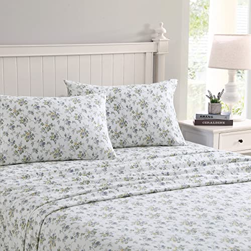 Laura Ashley Home - Full Sheets, Cotton Flannel Bedding Set, Brushed for Extra Softness & Comfort (Le Fleur, Full)