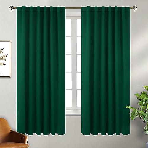 BGment Rod Pocket and Back Tab Blackout Curtains for Bedroom - Thermal Insulated Room Darkening Curtains for Living Room, 2 Window Curtain Panels (52 x 63 Inch, Emerald)