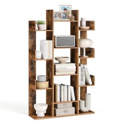 VASAGLE Bookshelf, Tree-Shaped Bookcase with 13 Storage Shelves, 86 x 25 x 140 cm, with Rounded Corners, Rustic Brown LBC67BXV1