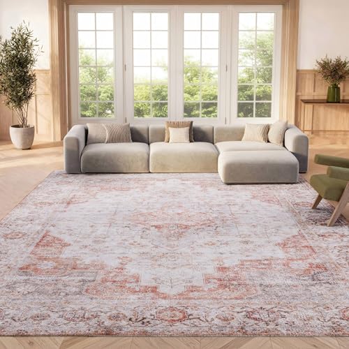 Safavieh Traditional Rug Ideal for High Traffic Areas - Machine Washable and Non Slip - Tucson Collection, Short Pile, in Blue and Beige, 76 X 122 cm