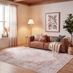 SAFAVIEH Traditional Rug Ideal for High Traffic Areas - Machine Washable and Non Slip - Tucson Collection, Short Pile, in Blue and Beige, 76 X 122 cm