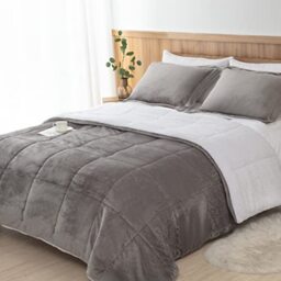 Seward Park Ultra-Soft Micromink Sherpa Comforter Set Full/Queen, Soft Plush Warm Fall Winter Down Alternative Bedding Comforter Sets Grey Charcoal 3 Piece (2 Pillow Shams and 1 Comforter)