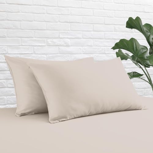 Pillow Cases Standard Size 4 Pcs,100% Egyptian Cotton 400 Thread Count Sateen Weave Light Beige Pillowcases Standard Size, Premium Quality Pillow Covers for Home