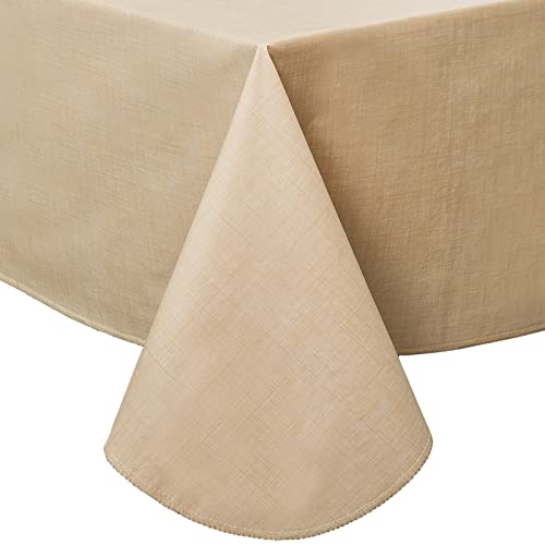 LIBERECOO Vinyl Tablecloth with Flannel Backing Waterproof Oil-Proof Plastic Table Cloth Wipeable PVC Table Cover for Indoor and Outdoor (Champagne Color, 60 x 84 Inch (6-8 Seats))