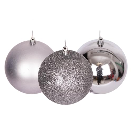 10cm/3Pcs Christmas Baubles Shatterproof Mid Grey, Christmas Tree Decorations Ball Ornaments Balls Xmas Hanging Decorations Holiday Decor - Shiny,Matte,Glitter