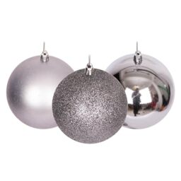 10cm/3Pcs Christmas Baubles Shatterproof Mid Grey, Christmas Tree Decorations Ball Ornaments Balls Xmas Hanging Decorations Holiday Decor - Shiny,Matte,Glitter