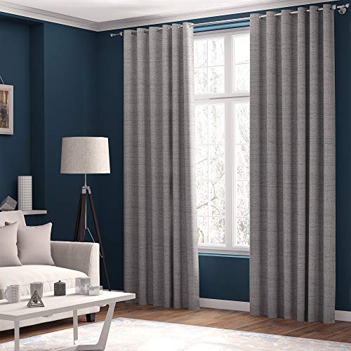 Curtains Faux Linen, Thermal Insulated, 3 Pass 100 % Blackout Eyelet Curtains, (2 Panels) Window Curtains/Panels/Drapes, 168 cm per Panel Width available in 3 drops (Silver, 66 x 72 inch 168 x 183 cm)