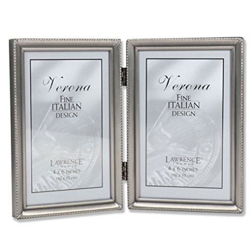 Lawrence 11546D 4-Inch x 6-Inch Metal Pewter Hinged Double Picture Frame