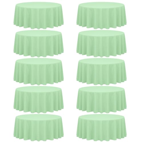 FXKS 10 Pack Sage Green Round Tablecloth 70 Inch Tablecloths,Stain and Wrinkle Resistant Polyester Circle Table Cloth,Washable Fabric Sage Green Round Tablecloth for Wedding Banquet Party