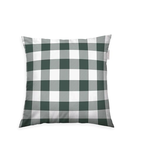 Herding Tom Tailor Flannel Cushion Cover, 40 x 40 cm, 100% Cotton/Flannel, with Reversible Motif and Coloured Brand Zip, Classic Check Green, Brown (Forest & Rusty Red)