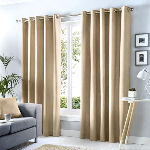 Fusion Blackout Curtains – Natural Cotton Eyelet Panels – W66 x L54 (168x137cm) – 2 Thermal & Soundproof Drapes for Bedroom or Living Room – Thick Weave – Modern Window Treatment