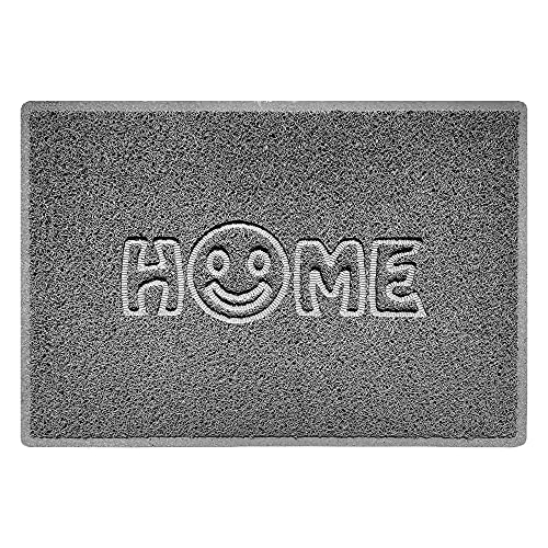 Nicoman SMILEY FACE Embossed Shape Door Mat Dirt-Trapper Washable Barrier Doormat-(Use Indoor or Sheltered Outdoor)-(90x60cm/3x2ft,Large) Grey