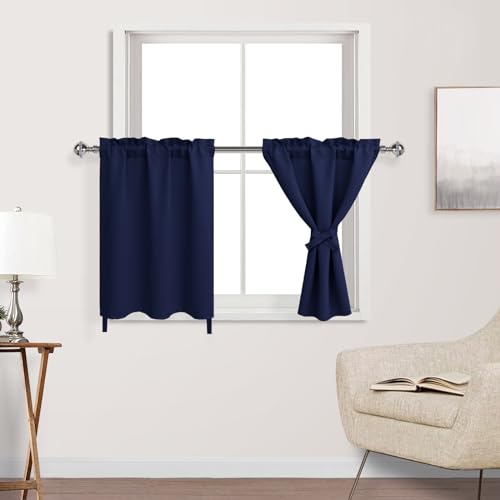 DWCN Navy Blackout Curtains for Living Room, Short for Small Window, Room Darkening for Boys Room, Basement, 36 Inch Length Bedroom - 34 by 36 Inch, Navy, 1 Pair