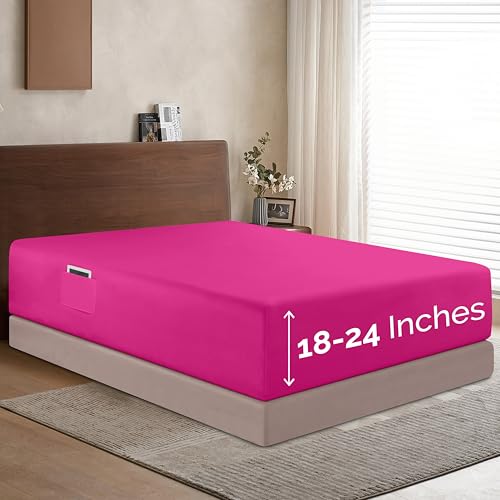 Elegant Comfort 1500 Premium Hotel Quality 18-24 Inches Deep - Extra Deep Pocket Single Fitted Sheet for High Mattress, Luxury and Softest, Smart Pocket - Wrinkle Free, Full, Pink