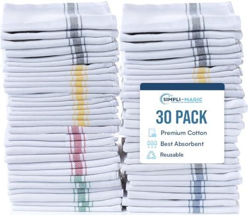 "Simpli-Magic Cotton Herringbone Dish Towels, Commercial Grade, Multi-Color, 30 Pack, Size: 15"" x 25"""