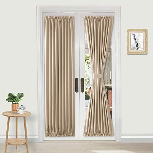 DWCN French Door Curtains ??? Rod Pocket Thermal Blackout Curtain for Doors with Glass Window, Kitchen and Patio Doors for Privacy, 36 X 72 Inches Long, 1 Curtain Panel with Tieback,Beige