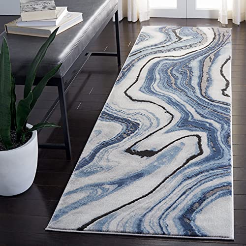 Safavieh Contemporary Rug for Living Room, Dining Room, Bedroom - Craft Collection, Short Pile, in Blue and Grey, 69 X 244 cm