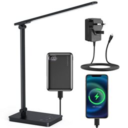 Desk Lamp Eye Caring LED Table Lamp Dimmable Bedside Lamp with 2 USB Charging Ports and 10 Brightness Levels x 5 Colour Modes Touch Control Daylight Lamps for Office, Bedside, Reading- Auto Timer