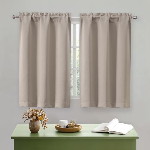 "OWENIE Stone Short Blackout Curtains 45 Inch Length 2 Panels Set for Small Kitchen Bedroom Window, Rod Pocket Privacy Curtains Tier for Bathroom Basement Cabinet Camper RV Bunk, Each 30"" Wx45 L"