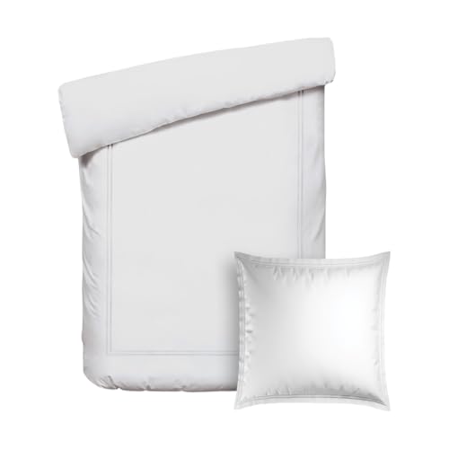 Pure Cotton 2-Piece Single Bed Linen – Duvet Cover 135 x 200 cm and Pillowcase 80 x 80 cm – 100% Cotton Satin, 80 Thread Count, 120 GSM – Oeko-TEX Certified – Silhouette – White/White