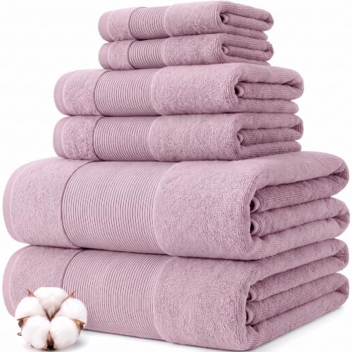 Modern Threads Amrapur Overseas Air Cloud 6-Piece 100% Zero-Twist Cotton Towel Set - Bath Towels, Hand Towels, & Washcloths - Super Absorbent & Quick Dry - 500 GSM - Soft & Plush, Pink