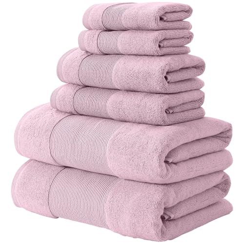 Modern Threads Amrapur Overseas Air Cloud 6-Piece 100% Zero-Twist Cotton Towel Set - Bath Towels, Hand Towels, & Washcloths - Super Absorbent & Quick Dry - 500 GSM - Soft & Plush, Pink