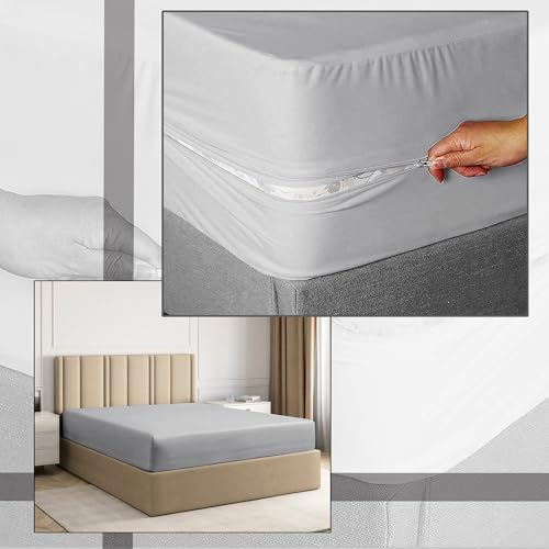"Zipper Fitted Sheet Twin Size (39X75) Microfiber 12"" Deep Twin Size Silver Grey"