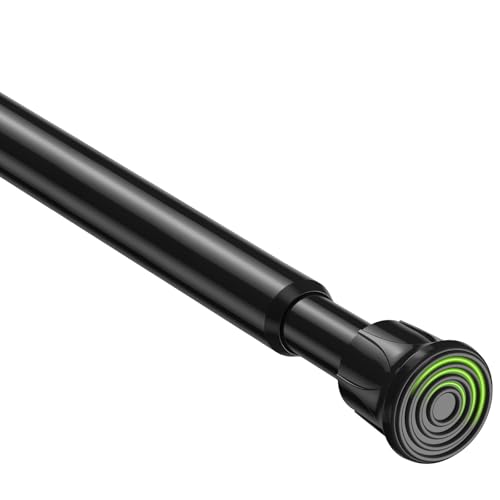 HAOYUNTE Black Tension Curtain Rod, 16-28 Inch No Drill Adjustable - No drilling installation, spring tension extendable pole, for window, kitchen, closet, bathroom, doorway