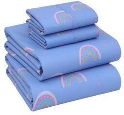 Ruvanti 100% Cotton Queen Size Bed Sheets - Crispy Cooling Percale 4-Piece Set - Breathable & Durable - 16 Inches Deep Pocket - Baby Rainbow