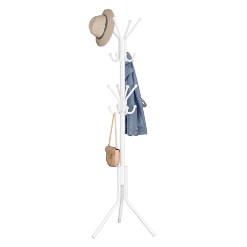 SONGMICS Coat Rack, Metal Coat Tree, Freestanding Organizer for Clothes, Bags, Hats, 175 cm Tall, 16 Hooks, for Entryway, Living Room, Bedroom, Cloud White RCR081WC01