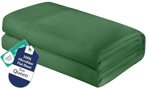 Royale Linens Queen Flat Sheet - Ultra Soft Brushed 1800 Microfiber Flat Sheets Only - Wrinkle Free & Stain Resistant - Hotel Quality Top Sheet for Bed (Queen, Hunter Green)