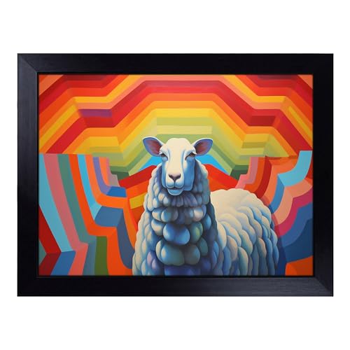 Lap Tray with Bean Bag Cushion, Ram Sheep Op Art - Handmade in the UK, Raised Wooden Edge, Padded Cushion, Heat-Resistant Wipe-Clean Surface, for Meals, Laptops and Crafts