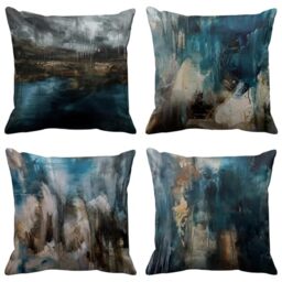 Emvency Set of 4 Throw Pillow Covers Modern Abstract Messy Teal Turquoise Black and Brown Retro Painting Decorative Pillow Cases Home Decor Standard Square 20x20 Inches Pillowcases