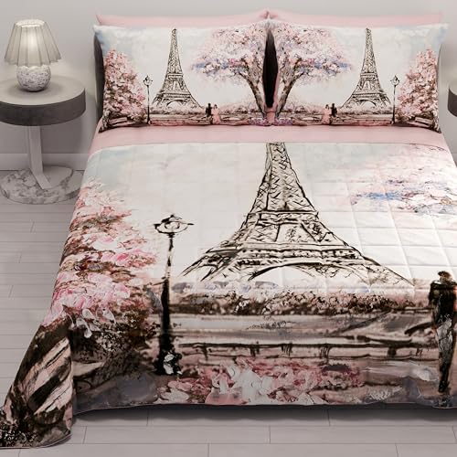 PETTI Artigiani Italiani - Summer Double Bedspread 260 x 270 cm 100 g/m?? Double Sided Spring Quilt Lightweight Paris 100% Made in Italy