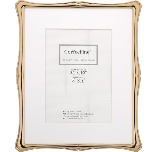 8 x 10'' Premium Alloy Gold Photo Frame with Acid Free 5x7'' Mat - High-End D??cor Metal Frames 5x7'' with Black Velvet Back