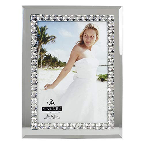 Malden International Designs Brilliance Jewel Mirror Picture Frame, 5x7, Mirrored, Silver Metal