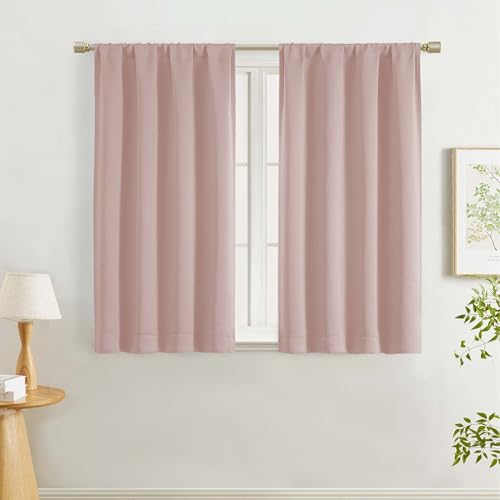 "Lecloud Blush Pink Room Darkening Curtains for Living Room 45 Inch Length 2 Pcs, Rod Pocket Room Decor Thermal Bedroom Curtains, Window Curtain Drapes for Dining Room, Each Panel 40"" W x 45"" L"
