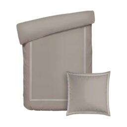 Pure Cotton 2-Piece Single Bedding Set - Duvet Cover 140 x 200 cm and Pillowcase 63 x 63 cm - 100% Cotton Satin, 80 Thread Count, 120 GSM - Oeko-TEX Certified - Silhouette - White/Taupe