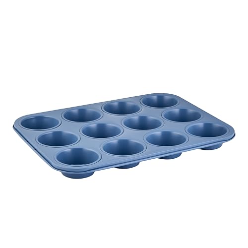 Wiltshire Colour Rush 12 Cup Muffin Tray, Marine Blue, PFOA PTFE Free - Cupcake Mould, Non-Stick Coating, Rectangular Coated Baking Tin, Sheet Steel Bakeware, Carbon Steel, 7x3cm Cup size