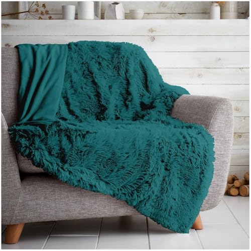 GC GAVENO CAVAILIA Super Soft Hugg and Snugg Teddy Fleece Sofa Bed Blanket, Easy Care Fluffy Cosy Warm Settee Throw, Teal, 150x200 Cm,662853