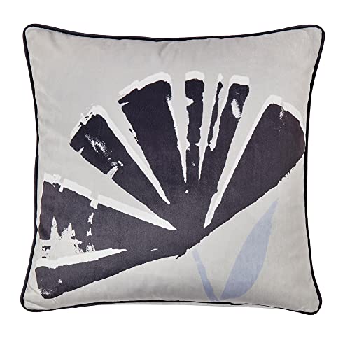 Fusion - Black/Natural Cushion (43 x 43cm) - Soft Velvet Cushion with Filling Included - Cream Floral Cushion - Piped Edge - Cushions with Covers Included/Cushion Inserts - For Bedroom/Living Room