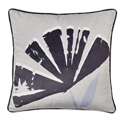 Fusion - Black/Natural Cushion (43 x 43cm) - Soft Velvet Cushion with Filling Included - Cream Floral Cushion - Piped Edge - Cushions with Covers Included/Cushion Inserts - For Bedroom/Living Room