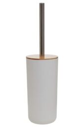 Premier Housewares Canyon White Toilet Brush Holder Eco-Friendly Bamboo Wood, Sleek Design, Home & Office Use, 10x37x10cm