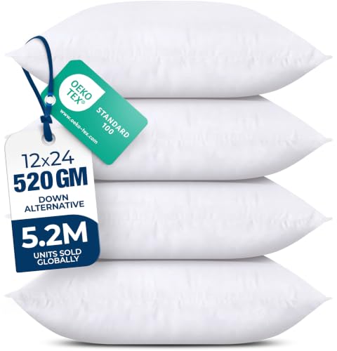 Utopia Bedding Throw Pillows (Set of 4, White), 12 x 24 Inches Pillows for Sofa, Bed and Couch Decorative Stuffer Pillow