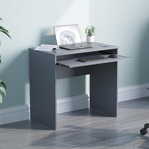Vida Designs Huby Small Computer Desk, Home Office Compact PC/Laptop Table, Gaming Study Portable, Workstation with Keyboard Tray, Furniture, Grey