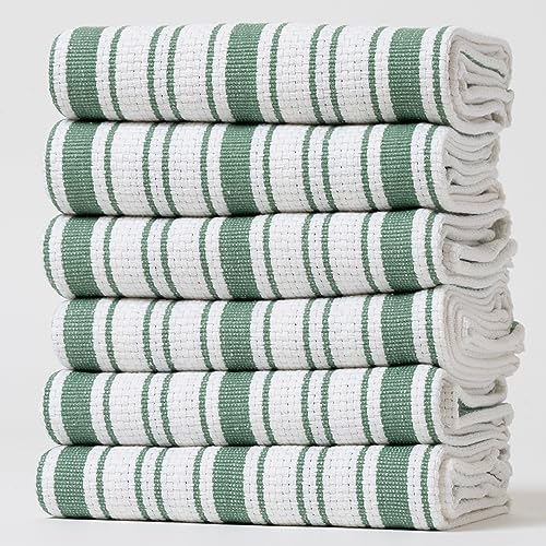 Casa De Lan Kitchen Towels Set ??? Pack of 6 (20?????? x 30??????) Extra Large Premium Cotton Dish Towels for Kitchen ??? Basket Weave Towels ??? Highly Absorbent ??? 100% Cotton ??? with Hanging Loop ??? Green