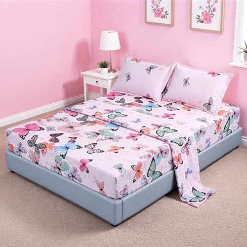 Home Microfiber Bed Sheet Twin Size Betterfly Bedding Sheet Set 1 Flat & 1 Fitted Sheet with 2 Pillow Shams, 12??? Deep