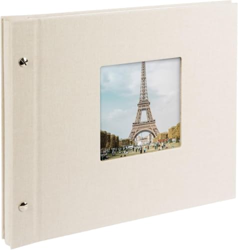 Goldbuch Bella Vista 30 x 25 cm Linen Photo Album, Sand Grey, 40 White Pages with Glassine Dividers, Expandable Album, Screw-on with Photo Cut-out